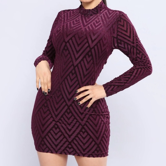 Fashion Nova Velvet sparkle long sleeve mini dress - Picture 1 of 4
